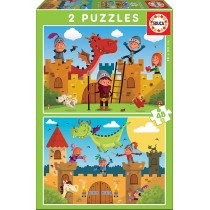 Educa - Dragones y Caballeros, 2 Puzzles infantiles de 48 piezas, a partir de 4 años (17151)
