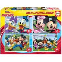Educa Borrás-Multi 4 Puzzles Junior de 20, 40, 60 y 80 piezas, Mickey y sus amigos, a partir de los 5 años (18627)