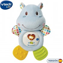 VTech- HIPO mordedor Hipopótamo de Peluche Musical y sonajero Ayuda a calmar y aliviar a tu Bebe con tiernas Frases y melodías.