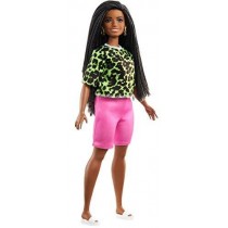 Barbie Fashionista Muñeca afroamericana curvy con camiseta de neón de leopardo, pantalones rosas y accesorios (Mattel GYB00)
