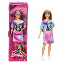 Barbie Fashionista Muñeca morena con vestido teñido tie dye y accesorios de moda (Mattel GRB51)