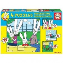 Educa 18889 Simón el Conejo. Set de 4 Puzzles Progresivos Infantiles. 12, 16, 20 y 25 Piezas. +3 años. Ref, Multicolor