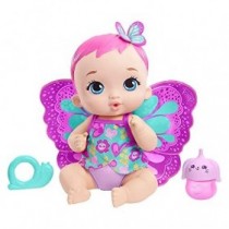 My Garden Baby Mariposas hago pipí Magenta Muñeco de juguete con manta mariposa, biberón y pañal, (Mattel GYP10)