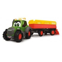 Dickie Toys- Tractor de Juguete 30cm fendt con Remolque de Animales y Figura de Vaca, Multicolor (204115001)