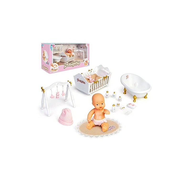 Emma cuida su muñeca bebé con Nursery Playset Juguetes para niñas 