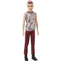 Barbie Ken Fashionista Muñeco rockero con camiseta sin mangas, pantalón de cuadros y accesorios de moda  (Mattel GVY29)