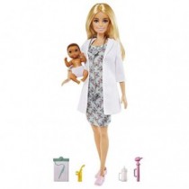 Barbie Doctora GVK03 - Muñeca rubia con bebé de juguete y accesorios de consulta, Multicolor