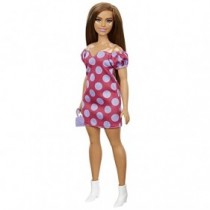 Barbie Fashionista Muñeca curvy vitiligo con vestido de lunares y accesorios de moda de juguete (Mattel GRB62)