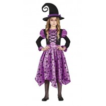 FIESTAS GUIRCA Disfraz de Bruja Lila Estrellas - Vestido y Sombrero de Bruja para Niñas de 3-4 Años