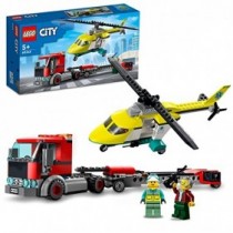 LEGO 60343 City Transporte del Helicóptero de Rescate con Camión de Juguete y Mini Figuras, Regalo para Niños y Niñas de 5 Años+