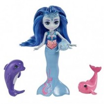 Royal Enchantimals Ocean Kingdom Muñeca Dorinda Dolphin con familia de mascotas delfines de juguete (Mattel HCF72)
