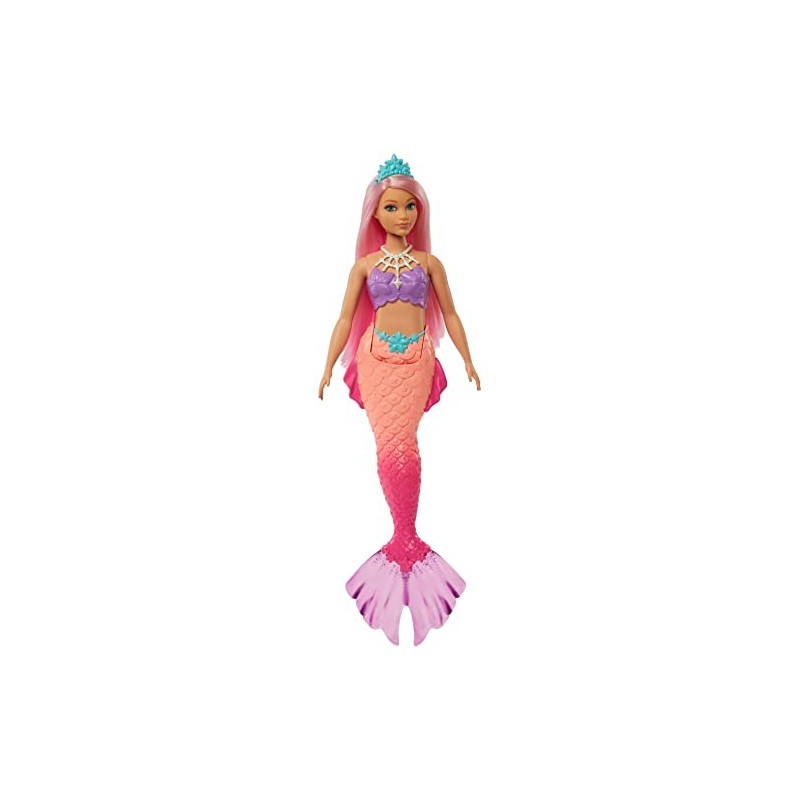 Barbie Sirena Muñeca con pelo rosa, cola ombré, corona azul y aletas  esculpidas, juguete +3 años (Mattel HGR09)