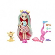 Enchantimals Glam Party, Gillian Giraffe y Pawl, muñeca Jirafa con pelo exclusivo y mascota, falda intercambiable y accesorios