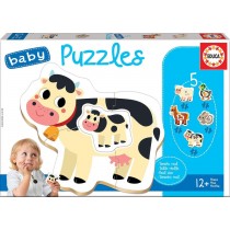 Educa - Baby Puzzles, puzzle infantil Animales de granja, 5 puzzles progresivos de 2 a 4 piezas, a partir de 12 meses (17574)