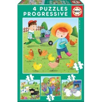 Educa - Puzzles Progresivos puzzle infantil Animales de la Granja de 6,9,12 y 16 piezas, a partir de 3 años (17145)